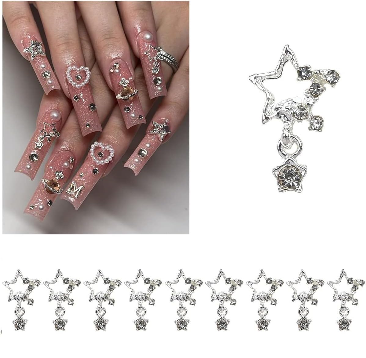 MAYCREATE 10PCS Star Nail Charms for Acrylic Nails, 3D Metal Alloy Star Nail Gems Shiny Bead Gems Nail Art Jewelry Rhinestones for Women DIY Nails Decoration MAYCREATE 10PCS Star Nail Charms for Acrylic Nails, 3D Metal Alloy Star Nail Gems Shiny Bead Gems Nail Art Jewelry Rhinestones for Women DIY Nails Decoration